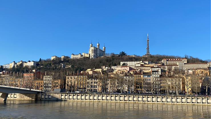 A view of Lyon's Basilica of Notre Dame from the banks of the river Saône.